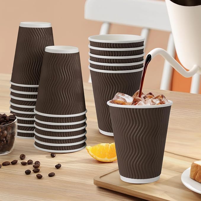 Clawsoff 100 Pack 12 oz Disposable Paper Coffee Cups Insulated Brown | - Image 5