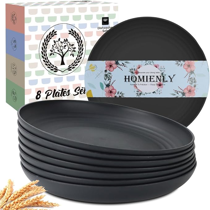 Wheat Straw Plates Sets 8 PCS Unbreakable Plastic Plates by HOMIENLY