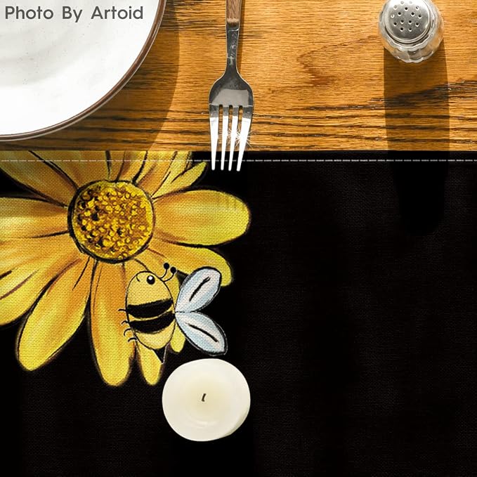 Artoid Mode Black Bee Sunflower Summer Table Runner, Seasonal Spring Flowers - Image 7
