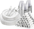 Bestluck 175PCS White Silver Disposable Dinnerware by Bestluck