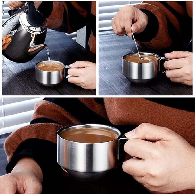 SZCXTOP 6.8 Oz Stainless Steel Coffee Cups Set of 4 Mug, Stackable Double Heat - Image 6