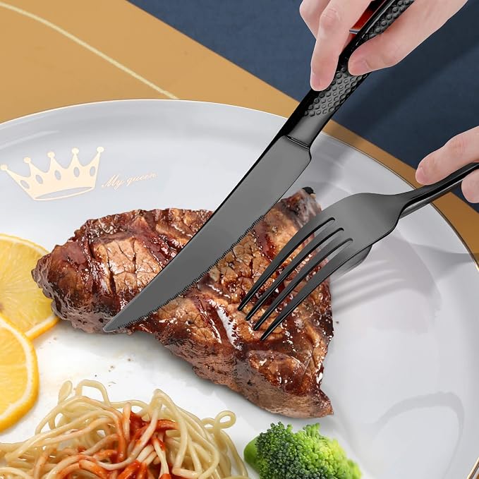 40-Piece Hammered Black Silverware Set - Image 9