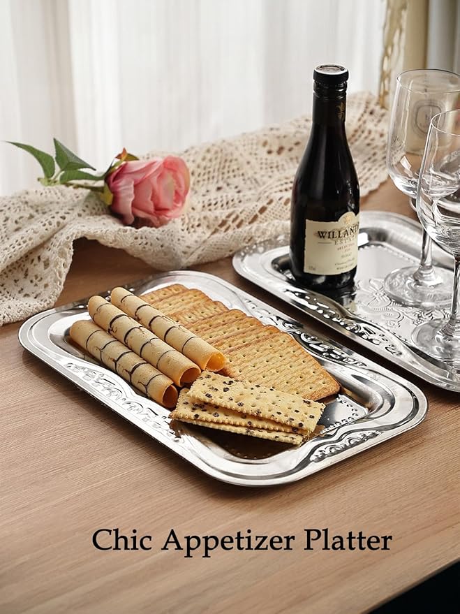 4-Pack Small Silver Serving Trays Set - Image 6