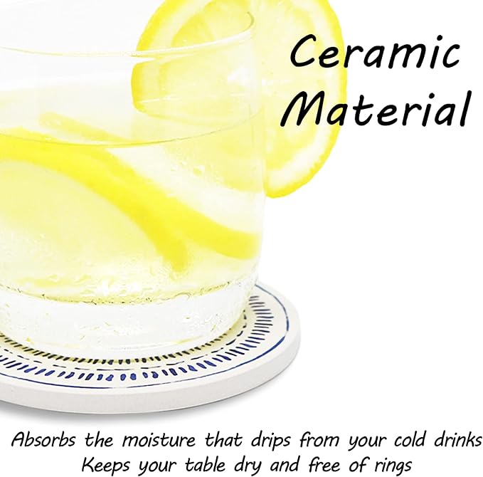 AD Set of 6 Coasters for Drinks Absorbing Round Ceramic Stone Coaster - Image 5
