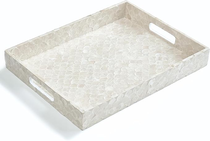 15.8" x 11.8" Capiz Shell Decorative Tray, Coastal Serving Tray | Natural Capiz by ChiAnHome