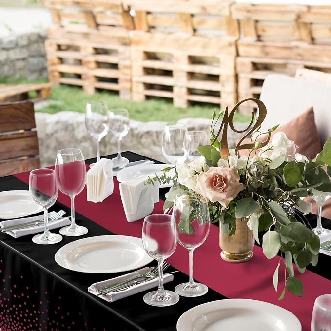 MASHAN 6Pcs Black Maroon Tablecloths, Rectangular Plastic Table Covers - Image 5