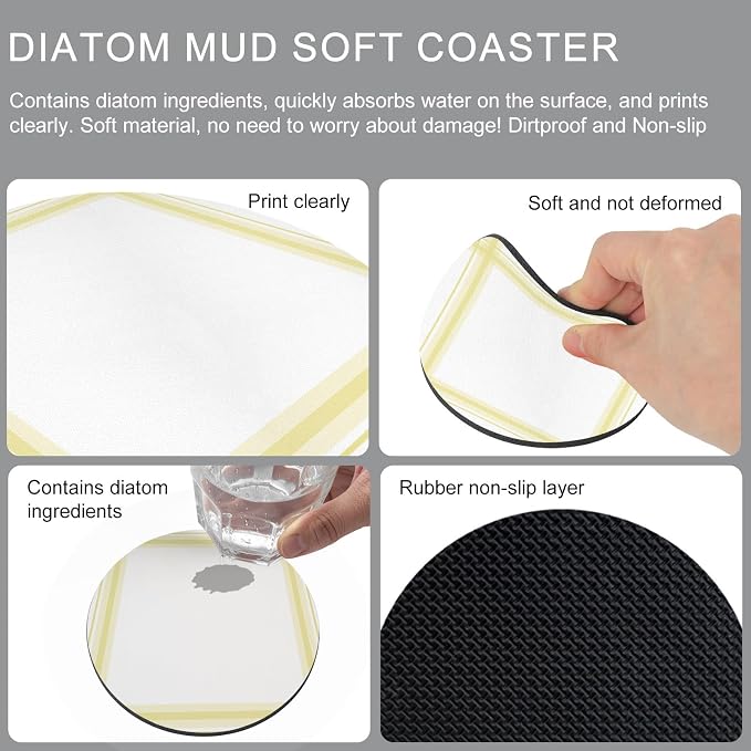 Yellow Grid Coasters Set of 2, Absorbent Coasters - Image 9