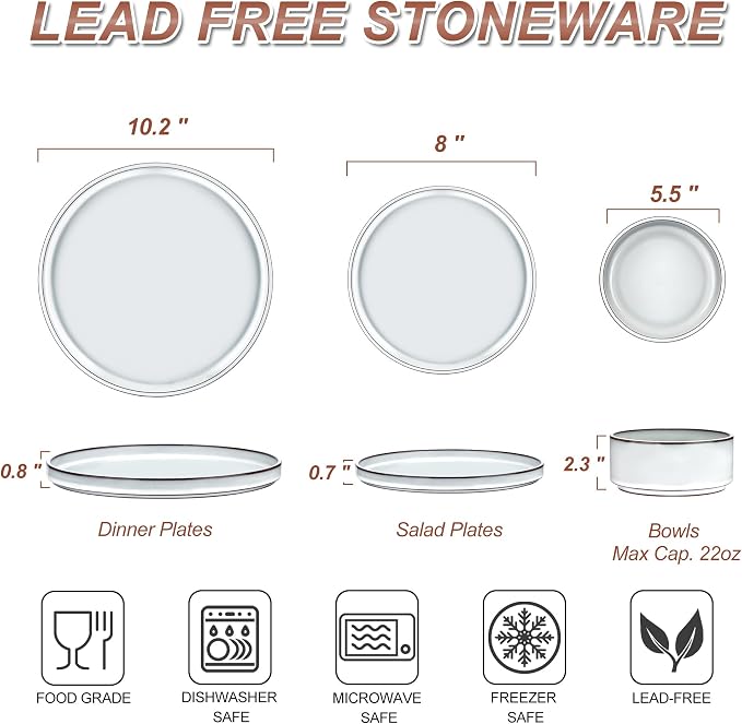 LIANYU Plates and Bowls Set for 8, 24 Piece Stoneware Dinnerware Sets | - Image 9