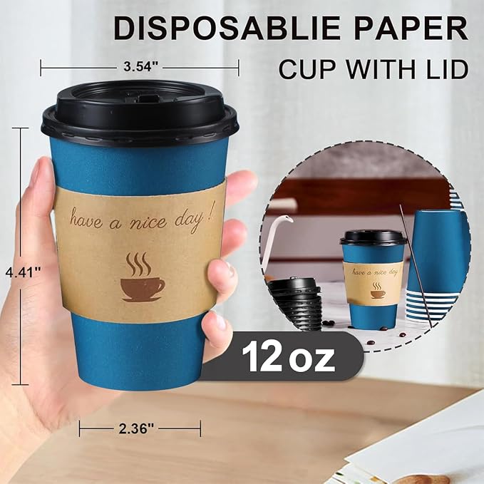 Clawsoff 100 Pack 12 oz Disposable Paper Coffee Cups - Image 2