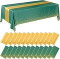 24 Pack Green and Gold Disposable Plastic Tablecloths and Satin Table Runner Set by Breling