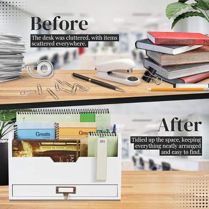 Flexzion Wood Desk Organizer, 3-Tier Mail Organizer - Image 5