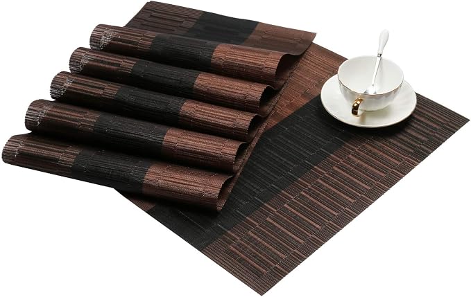 SHACOS Placemats with Table Runner Set of 7 Woven Vinyl Plastic Wipe Clean Heat - Image 5