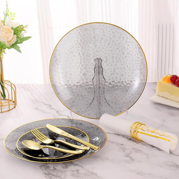 150 Pcs Black Plastic Dinnerware Set, Disposable Plates - Image 7