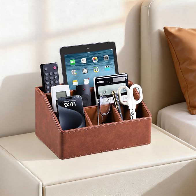 PU Leather Desk Organizer, Remote Control Holder, Office Desk Accessories - Image 6
