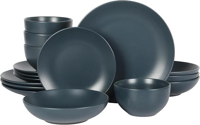 Gibson Home Queenslane 16-Piece Matte Blue Stoneware Dinnerware Set – Double by GibsonHomewares
