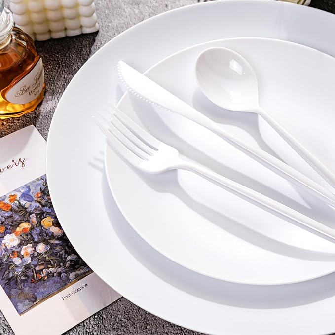 ejonirinjonir 150pcs Heavy-Duty White Plastic Plates - Image 3