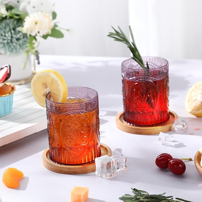 Qinyoung 12 Plastic Vintage Drinking Glasses 8.5oz Stemless Retro Embossed Wine - Image 5