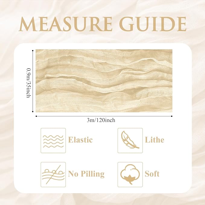 Cheesecloth Table Runner 10FT 3Pcs Beige Boho Gauze Rustic Sheer Runners | - Image 2