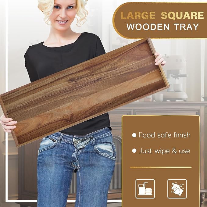 Extra Large Ottoman Tray, 36 x 12 inches Acacia Wood Serving Board | Wooden - Image 5