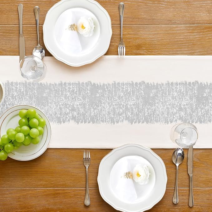 Metallic Style Silver Table Runner, Table Runners 72 Inches Long | Cotton Linen - Image 4