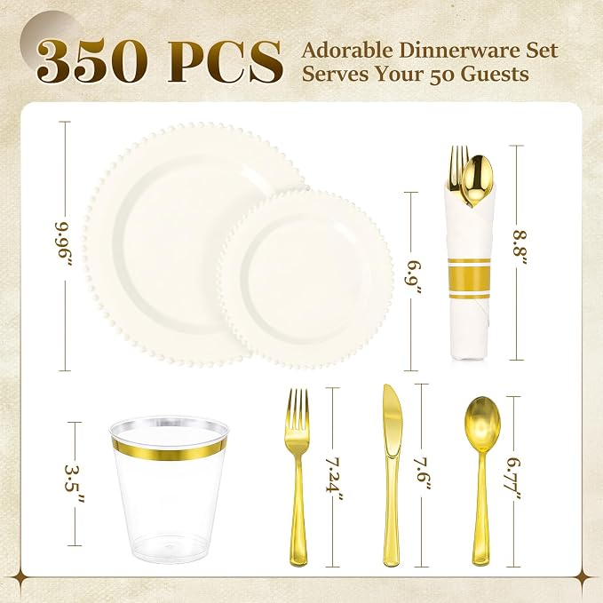 350pcs Plastic Dinnerware Set Ivory 50 Guests - Image 5