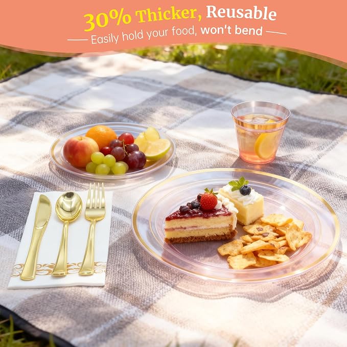 AIRE Pink Gold Plastic Plates Set, leakproof non-bending, heavy-duty leakproof - Image 5