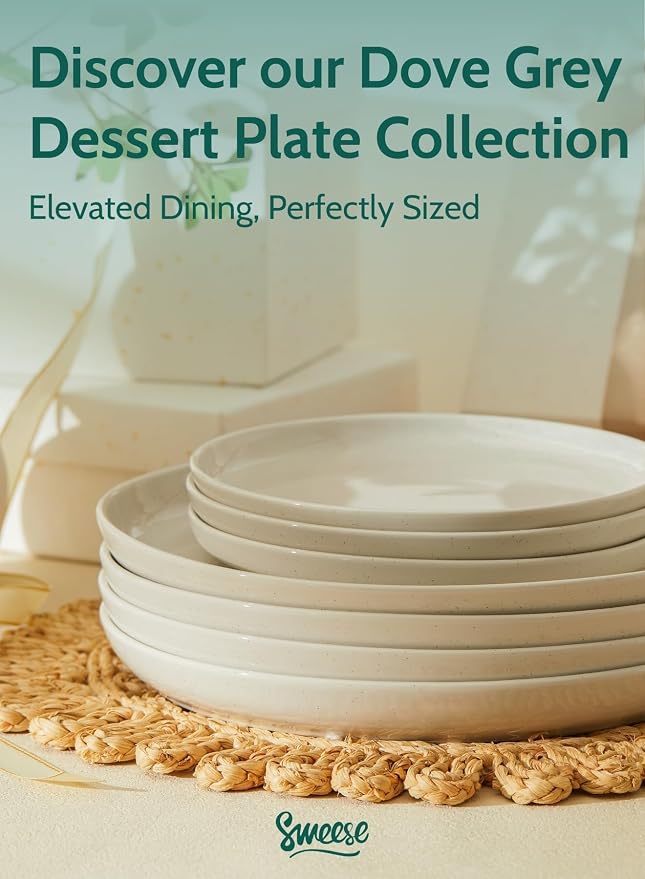 Sweese Porcelain Dinner Plates Set, 10 Inch, Round Salad Plates, Dove Gray - Image 8