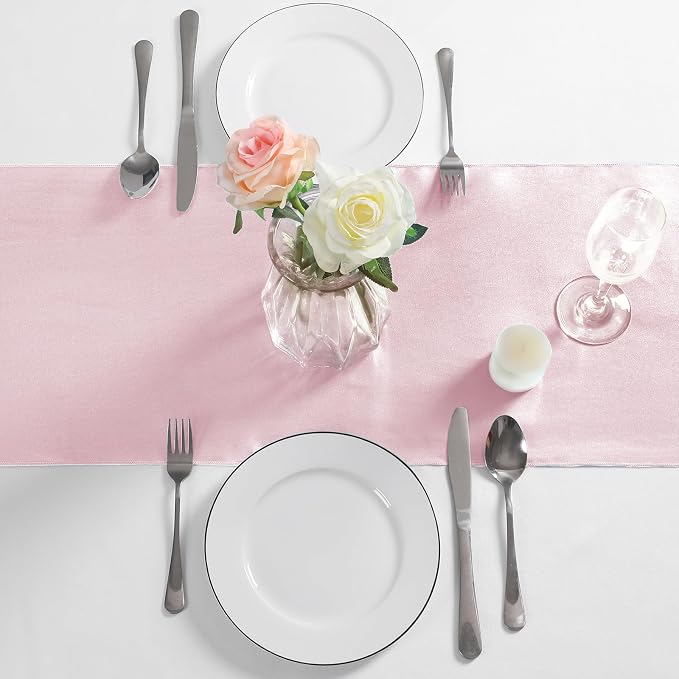 Manyshofu Blush Pink Satin Table Runner 12x108 - Image 3