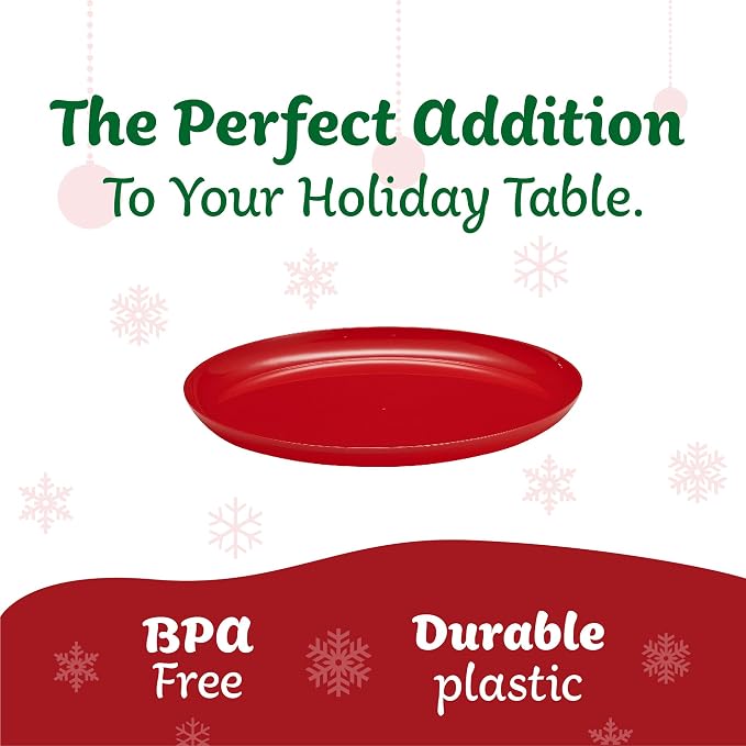 PLASTICPRO 30 Pack 6.3'' Christmass Plates Red Plastic Party Plates Edge - Image 7