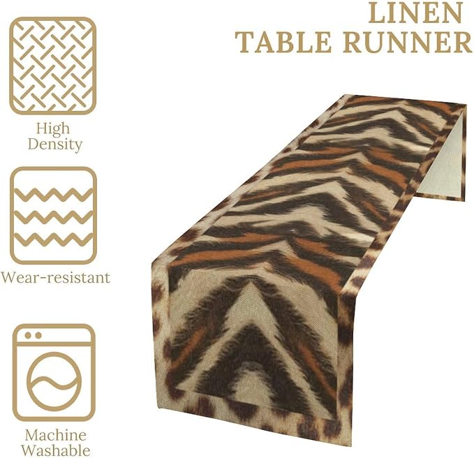 Tiger Animal Skin Print Table Runner, Rustic Cottage Country Farm Animal Fur - Image 4