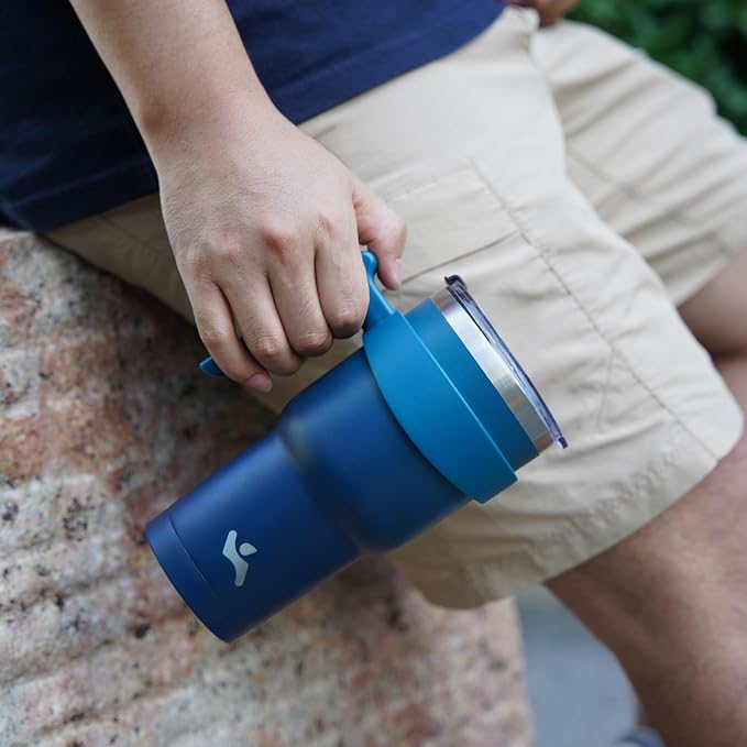 Konokyo 20 oz Tumbler with Handle and Straw, Insulated Travel Mug | Navy Blue; - Image 6