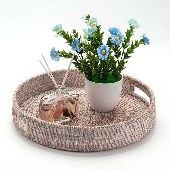 Coffee Table Tray Round Rattan Ottoman Tray Woven Serving Trays - Image 8