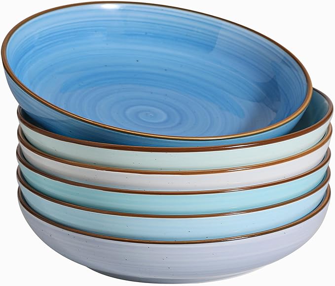 Y YHY 8.5'' Pasta Bowls Set of 6, 30 oz Ceramic Shallow Salad Bowls, Large by YYHY