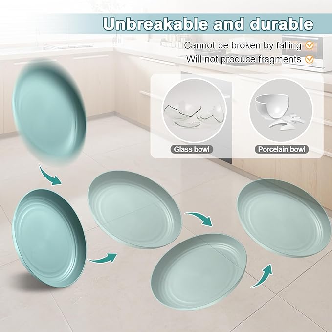 HEYCOME 12 Pcs Unbreakable Deep Dinner Plates Set, 9 inch Reusable Plastic - Image 5