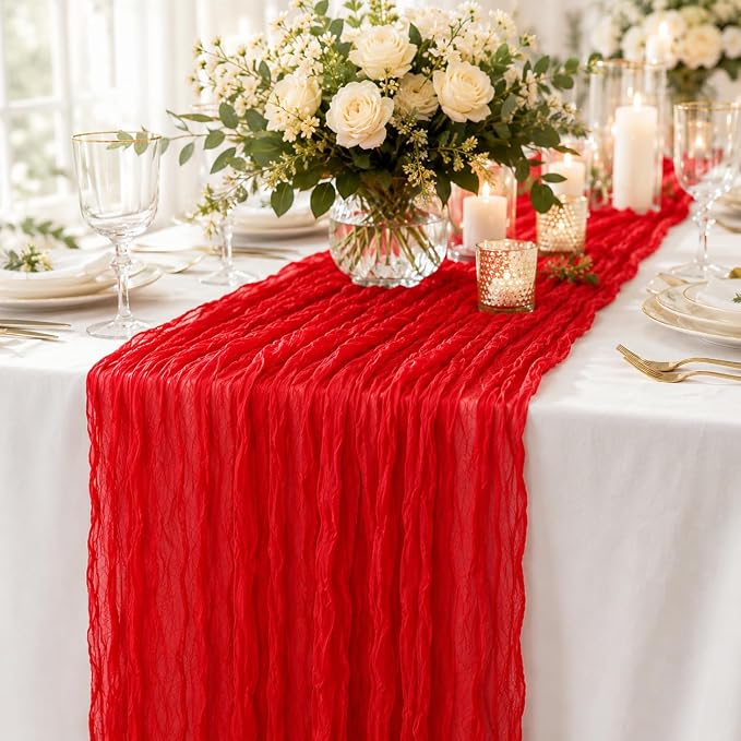 10 Pack Red Cheesecloth Table Runner 22 x 120 Inch Long Gauze Table Runner | - Image 5