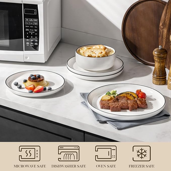 MALACASA Plates and Bowls Sets, 12 Pieces Modern Porcelain Dinnerware Set - Image 4