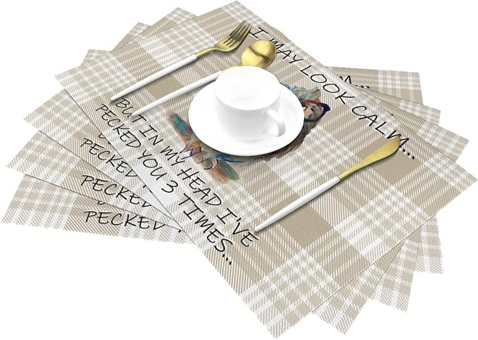 Funny Owl Placemats Set of 4, Cute Buffalo Plaid Table Mats, Heat Resistant - Image 3