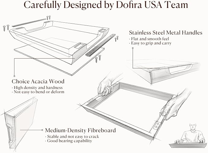 Acacia Wood Serving Tray with Metal Handles, 17x13in Large Ottoman Tray - Image 7