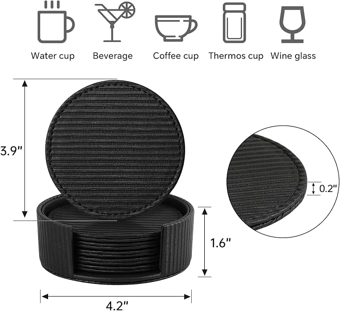Leather Coasters Set of 6 with Holder, Tabletop Protection, Coffee Table & Bar - Image 5