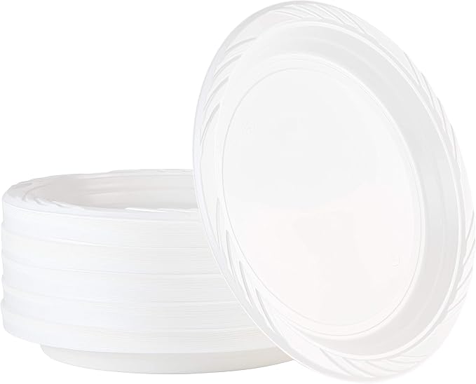 100 Count Disposable 10 Inch White Plastic Dinner Plates Extra Large by PLASTICPRO