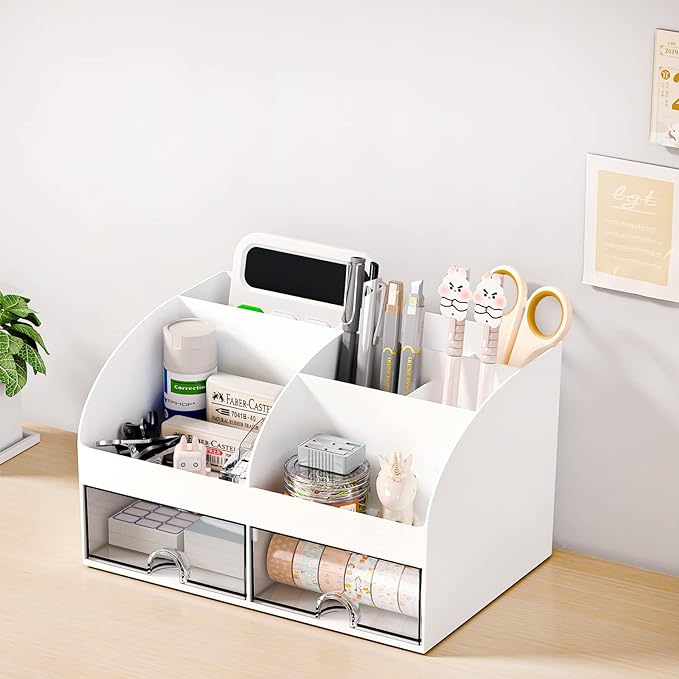 COMFYROOM Desk Organizer with 6 Compartments and 2 Drawers, Plastic Makeup - Image 7