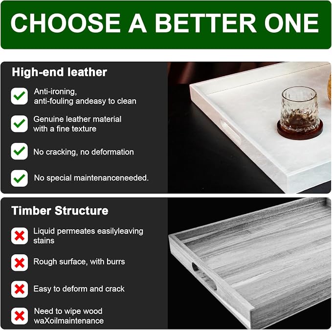 18 x 12 inches Leather Ottoman Serving Tray - Image 5