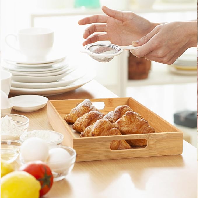 Krismax Serving Tray with Handles, Bamboo Breakfast Tray Wooden Trays - Image 4