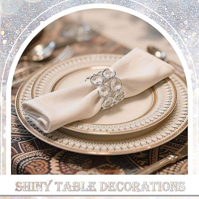 Crystal Metal Napkin Rings Set, Elegant Wedding/Party Table Decor, Shiny - Image 4