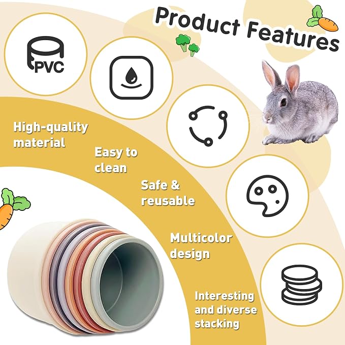 8 Pcs Stacking Cups for Rabbits, Colorful Bunny Toys for Rabbits and Small - Image 5