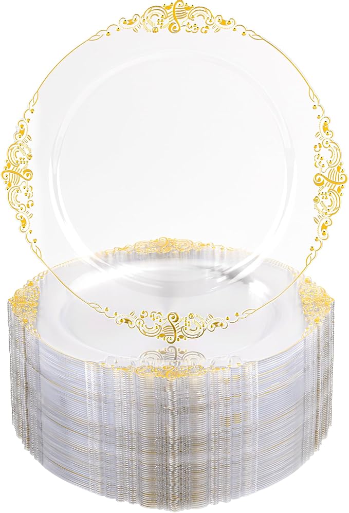 Nervure 100Pcs 7.5'' Clear Plastic Plates, Disposable Plates by Nervure