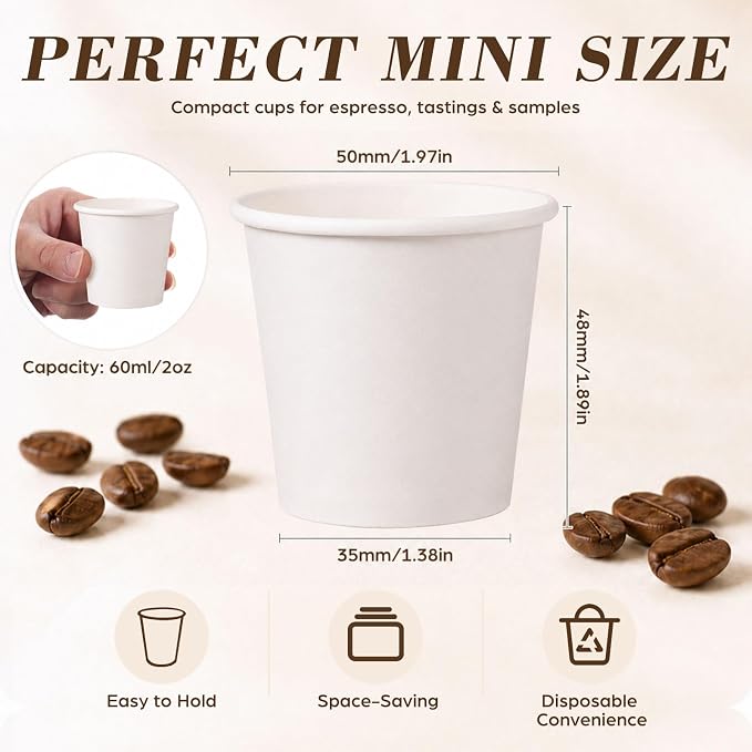 300 Pcs Mini Coffee Cups Brown Culture Cup 2oz Disposable Bathroom Cups Paper - Image 3