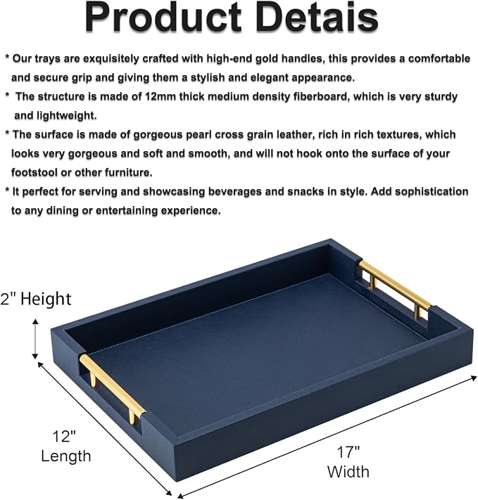 Navy Blue Faux Leather Serving Coffee Tray - Image 5