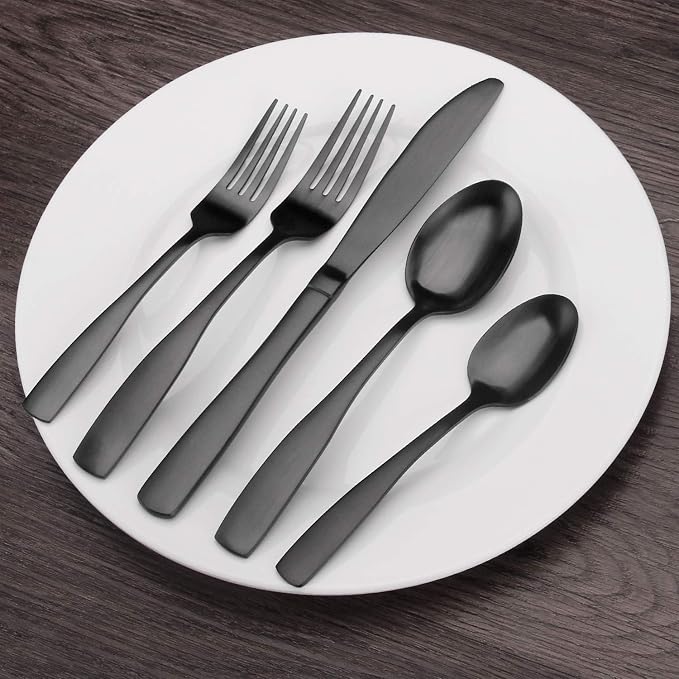 Matte Black Silverware Set, Bysta 40-Piece Stainless Steel Flatware Set - Image 6