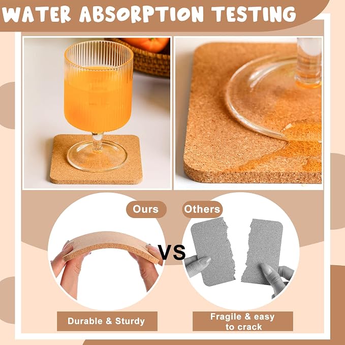 Didaey 200 Pcs Cork Coaster for Drink 4 Inch Absorbent Blank Wooden Thick - Image 5
